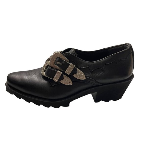 Vintage Molts Womens Black Leather Western Buckle Goth Witchy Ankle Booties 6 - Picture 10 of 10